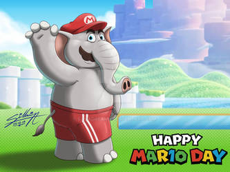 Mario-elephant goes to swim! (Mar10 Day)