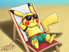Pikachu lounging at the beach!