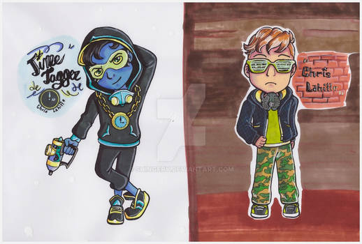 Adult Chris Lahiffe and Timetagger Chibi