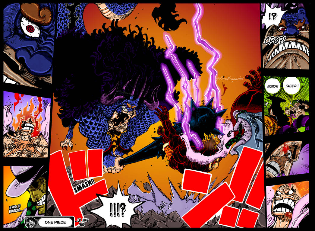 One piece manga colored 1042 Luffy vs Kaido by zorokenpachii on DeviantArt