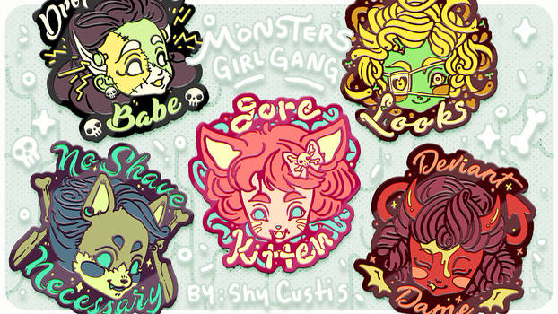 Monster Girl Gang pins and keychains