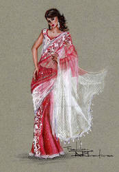 Saree/ Sari drawing layered sheer fabrics