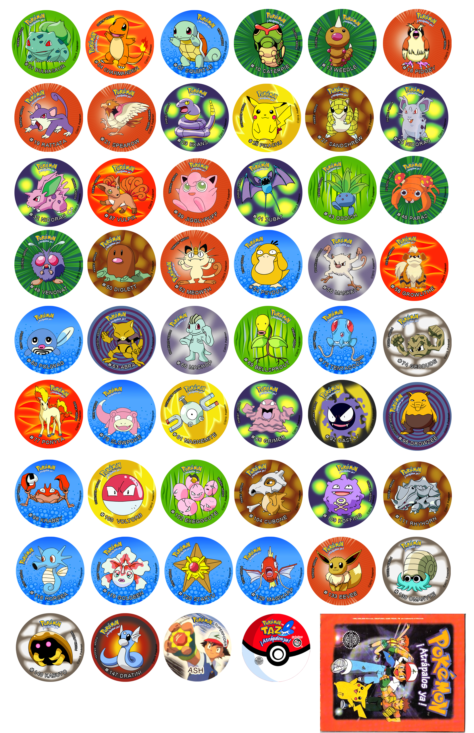 1era generacion 51 Pokemon tazos