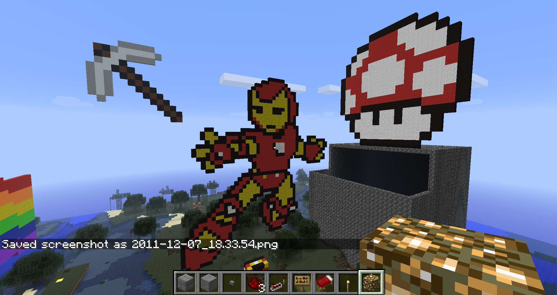 Iron Man and Mushroom in Minecraft