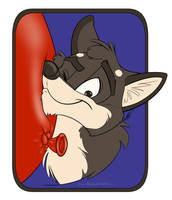 Badge for Fletcher, the balloon loving husky