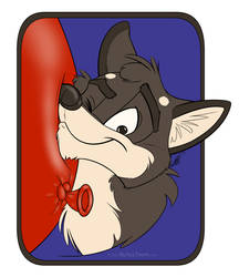 Badge for Fletcher, the balloon loving husky