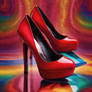 Red platform pumps colorful background