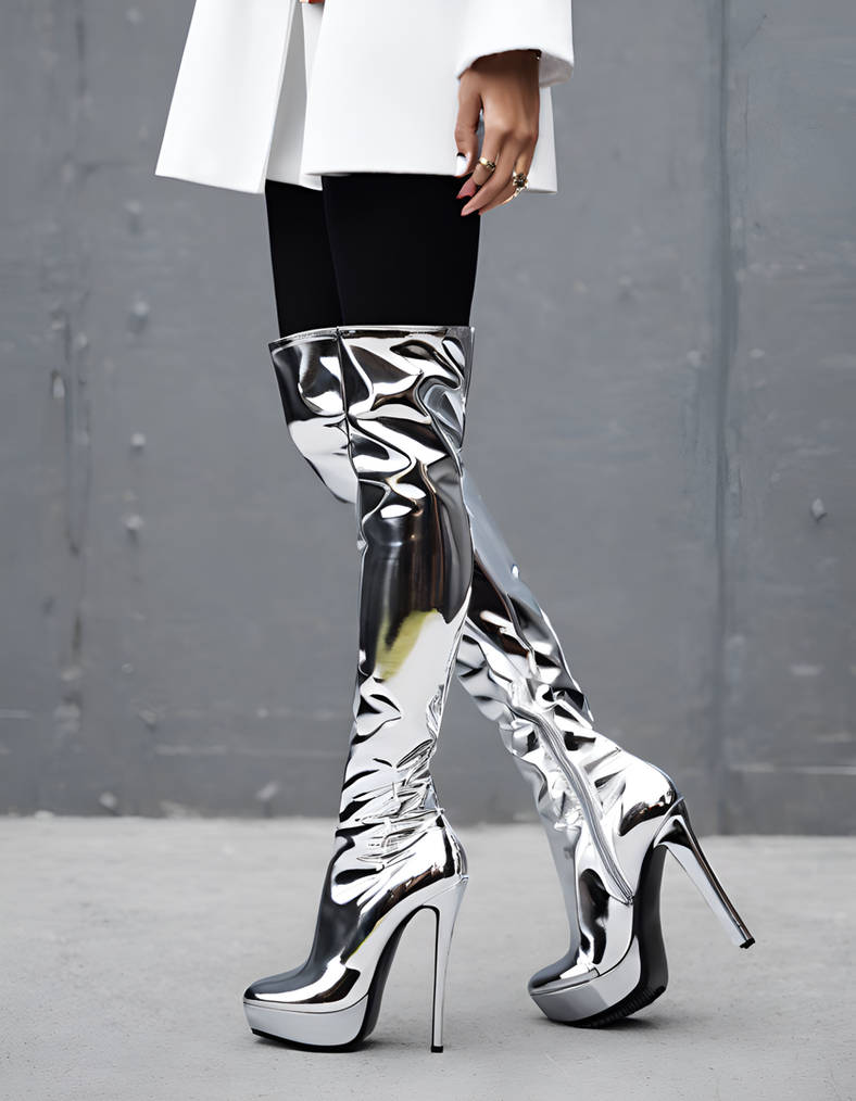 Silver over the knee thinner platform boots by Marvin150 on DeviantArt