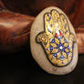 Hamsa Hand painted Stone Gold and Navy Blue (Etsy)