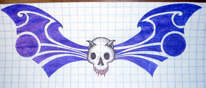 Skull with tribal wings