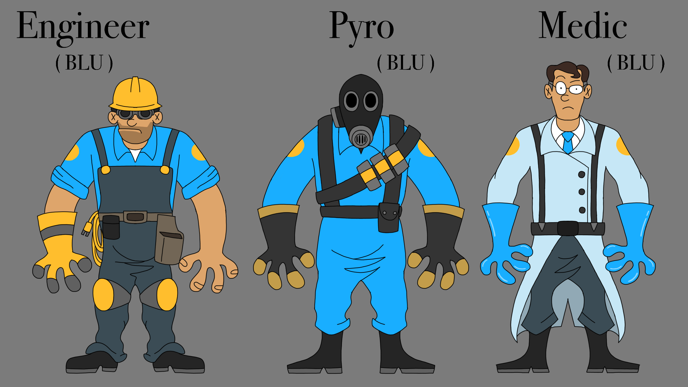 The Engineer , Pyro , and Medic in BLU Team by Darkness9000A on DeviantArt