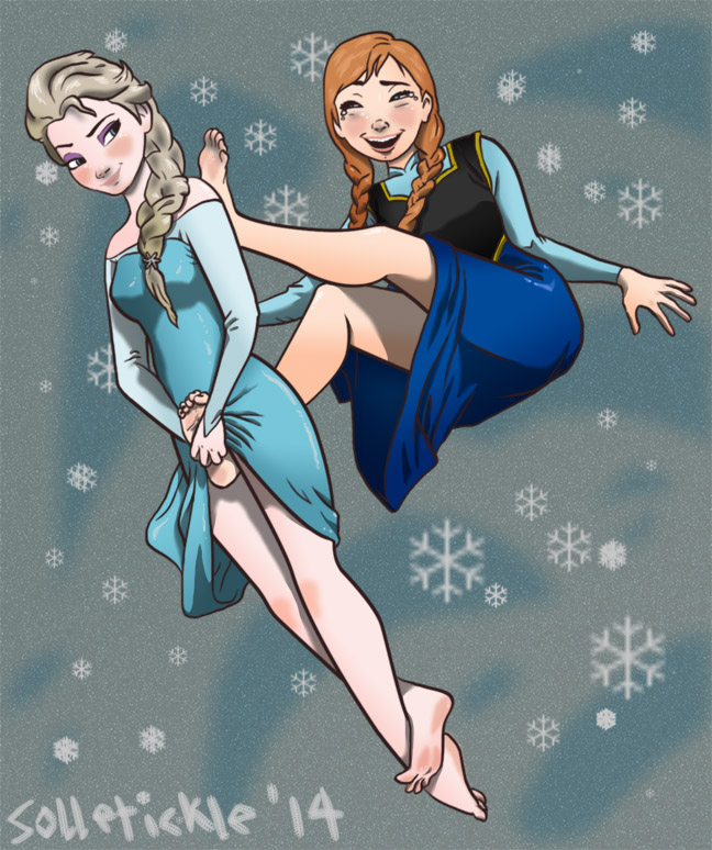 Elsa tickles Anna