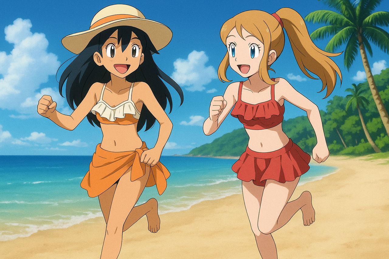 Ashley and Serena Running on the Beach