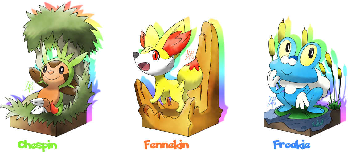 Chespin + Fennekin + Froakie -6th gen. Starters-