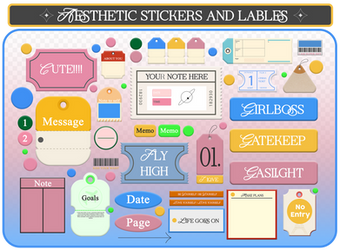 26+ Aesthetic stickers and labels PNG pack