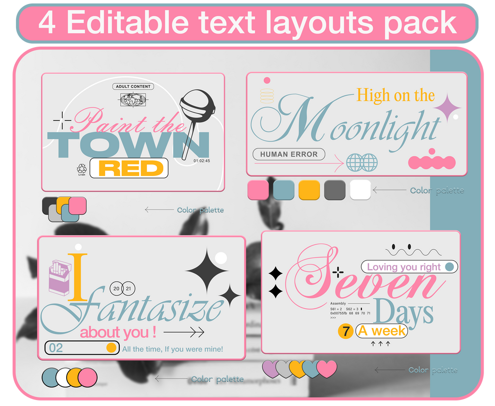 PSD PACK OF 4 EDITABLE TEXT LAYOUTS by chimiyaa on DeviantArt