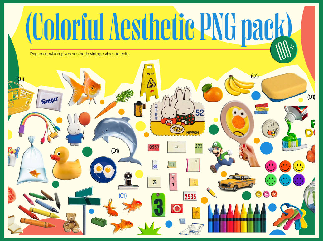 FREE 100+ COLORFUL AESTHETIC PNG PACK by chimiyaa on DeviantArt