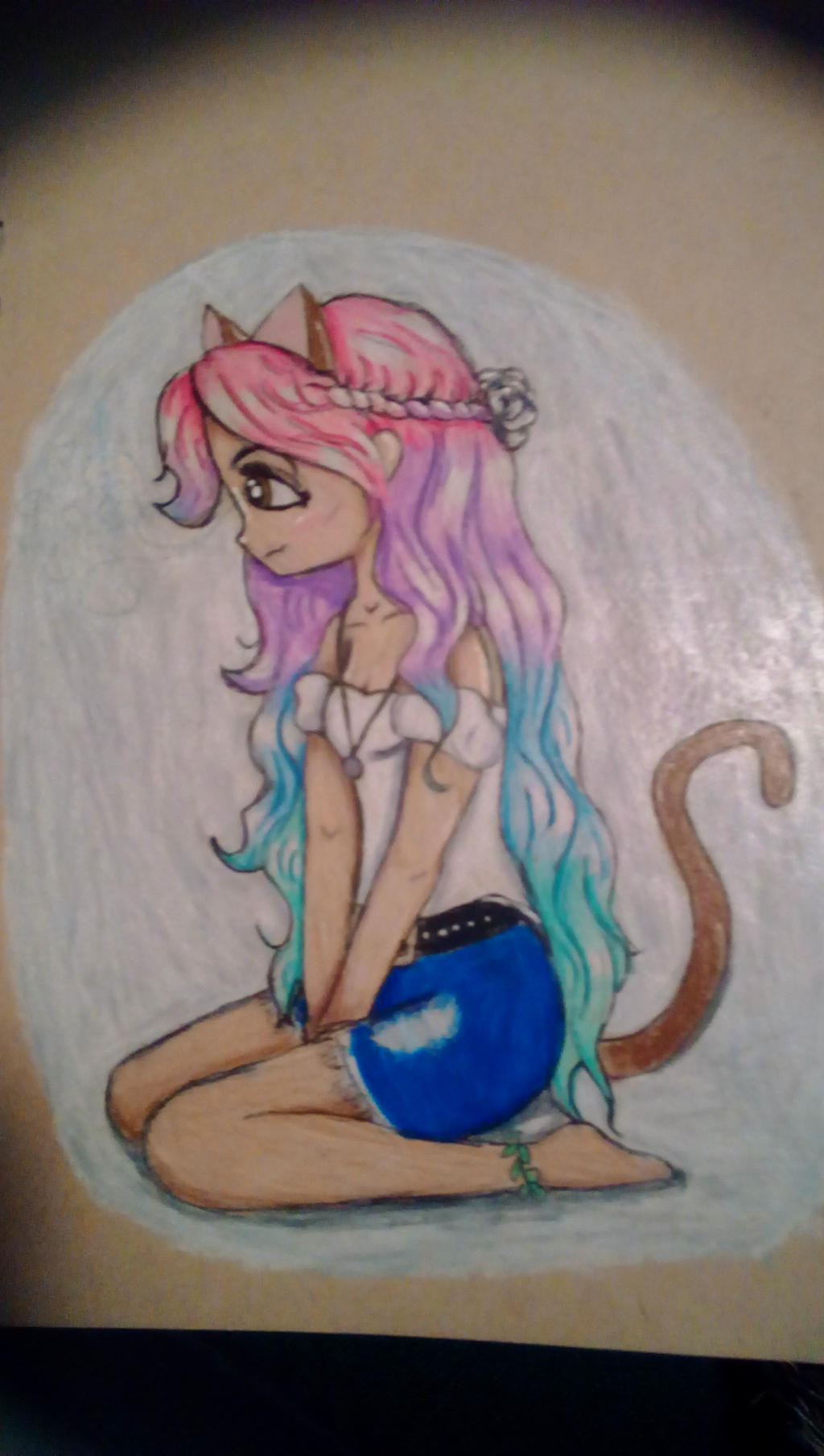 Cute Anime Girl With Pastel Rainbow Hair By Karfinmarfin On
