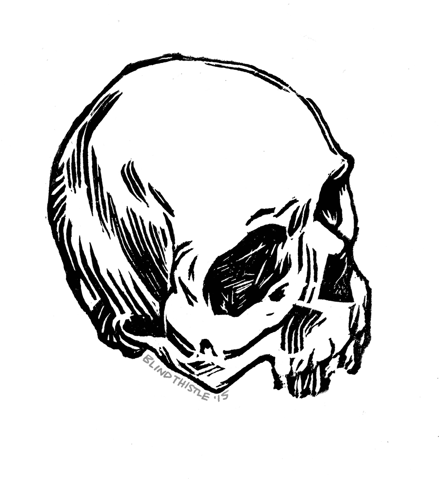 Skull Study - Linocut