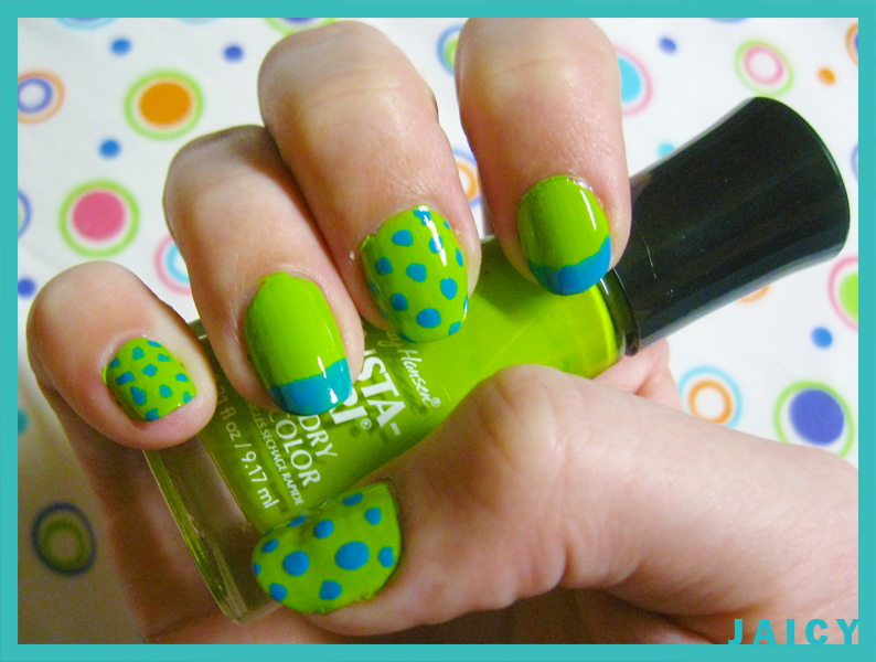 lime green and blue nail designs