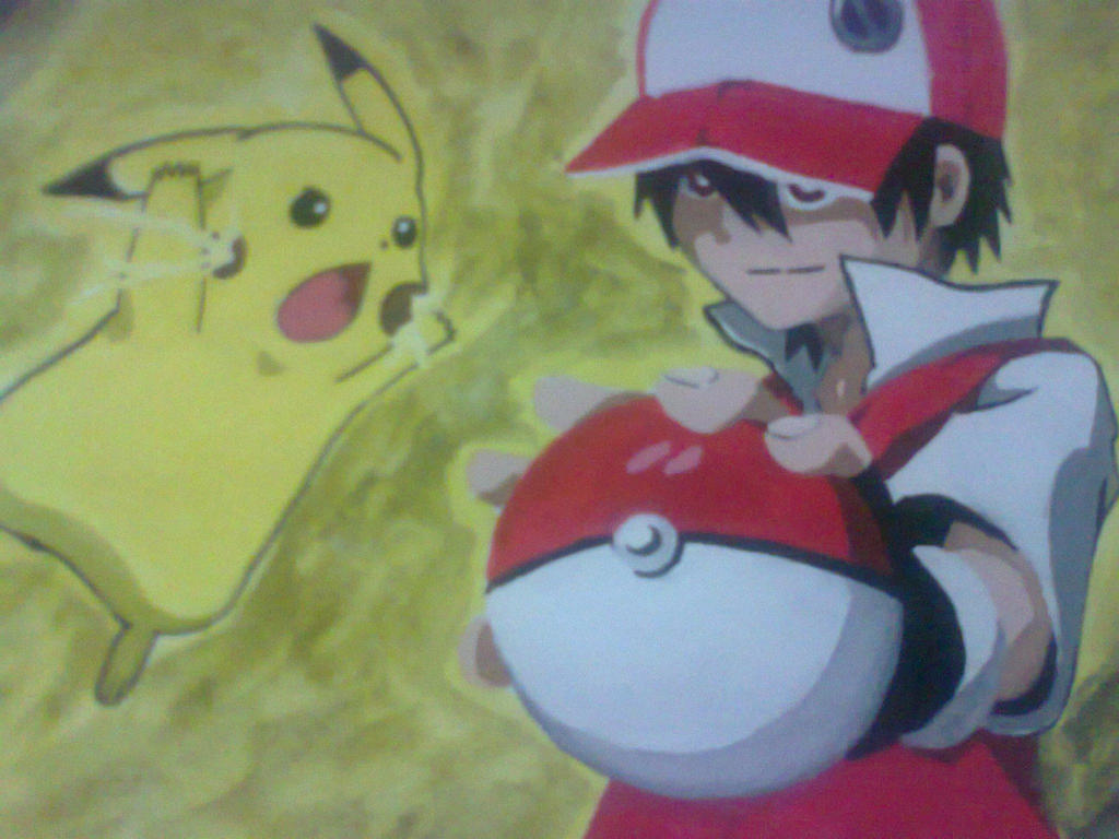 Pickachu and Red by aod799 on DeviantArt