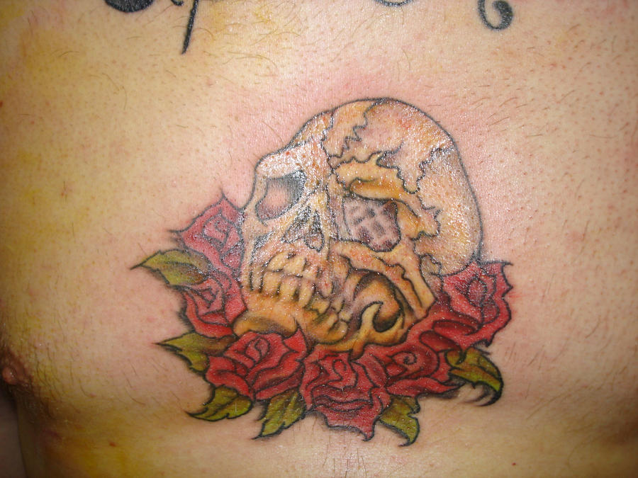 color chest skull tattoo