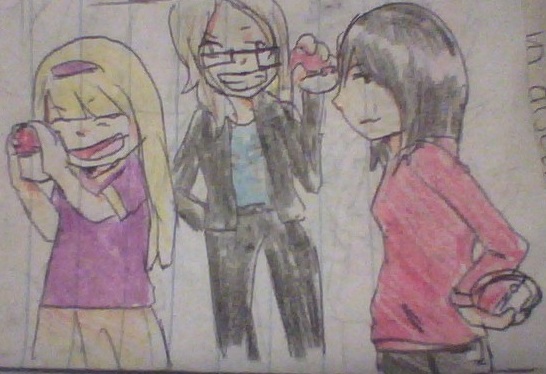 Eliza, Lillian and Nicole with pokeballs