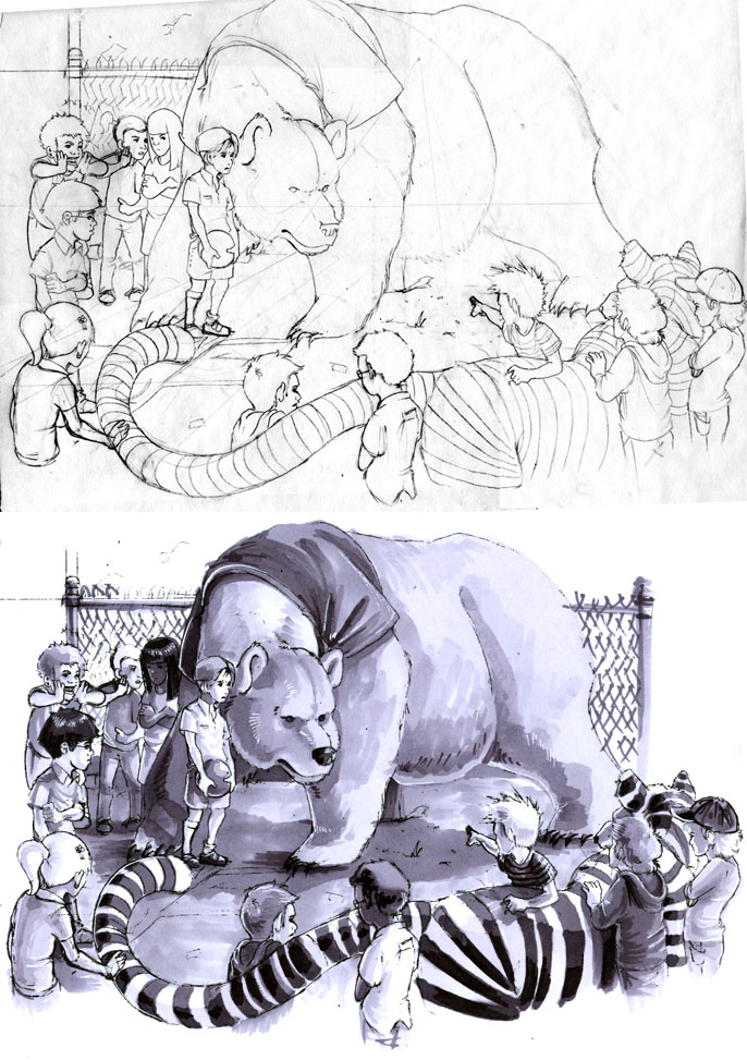 Schoolyard Takedown - roughs by weremagnus