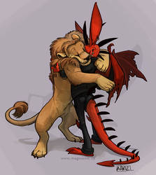 Lion hugs