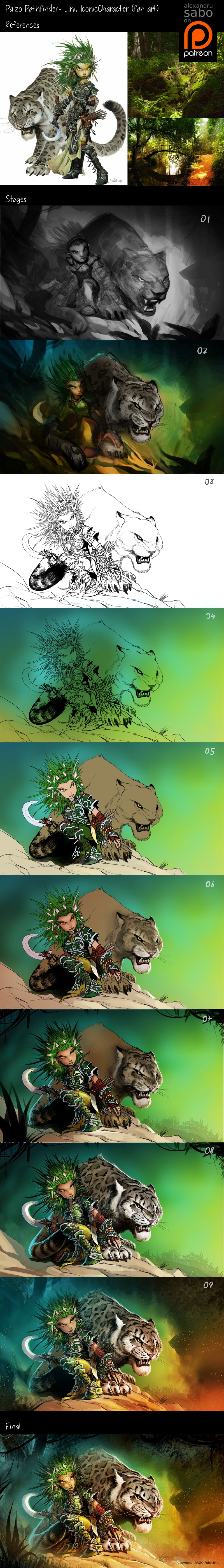 Lini - Pathfinder Fanart - work stages