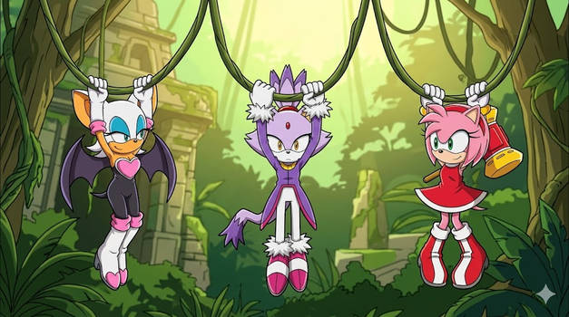 Amy, Blaze, and Rouge Vine Swinging