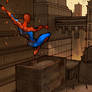 Spiderman swinging through