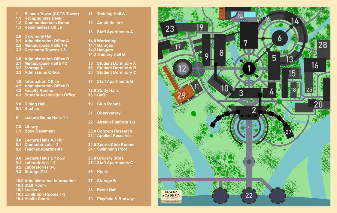 RWBY - Map of Beacon Academy v2 - with Legend