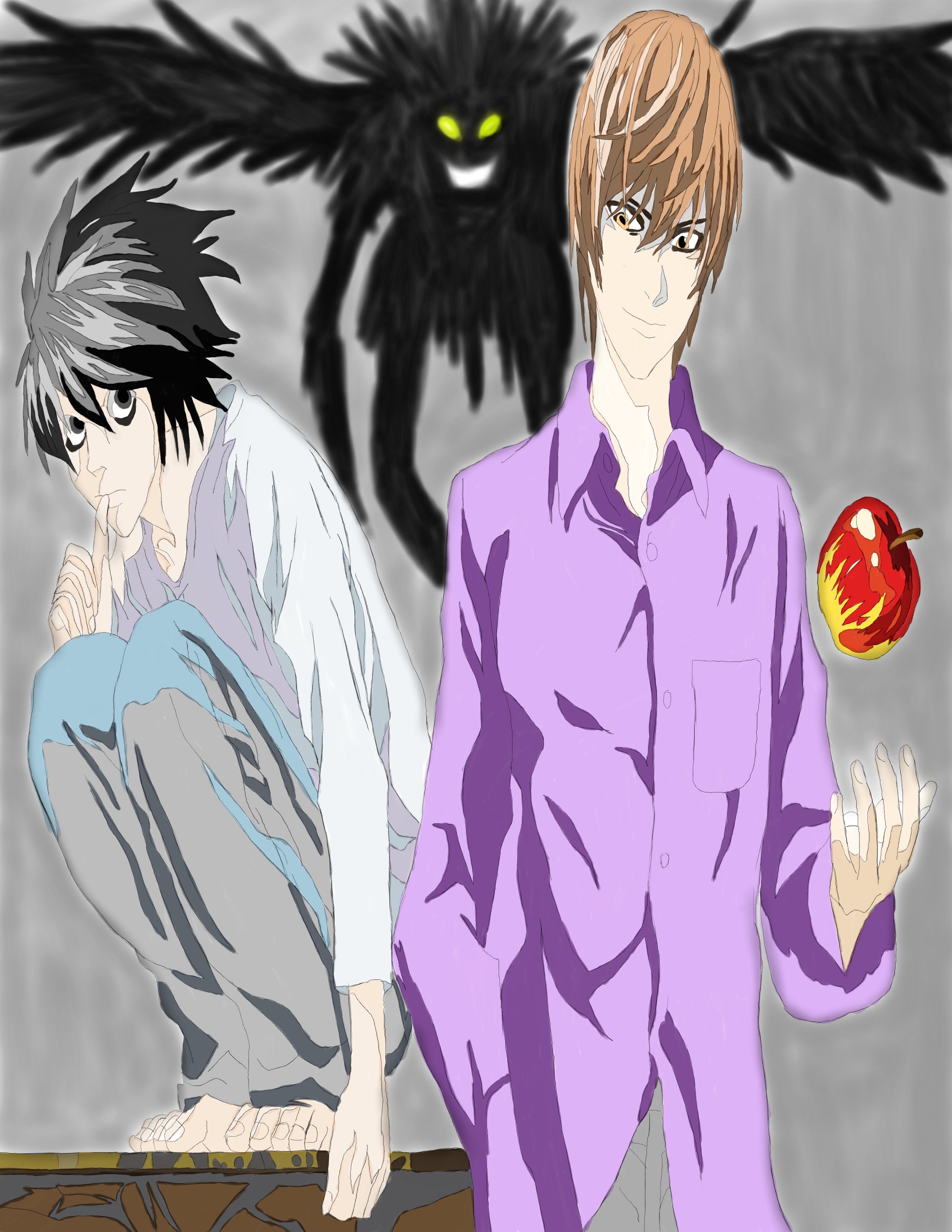 Deathnote Art light yagami and  L and  ryuk