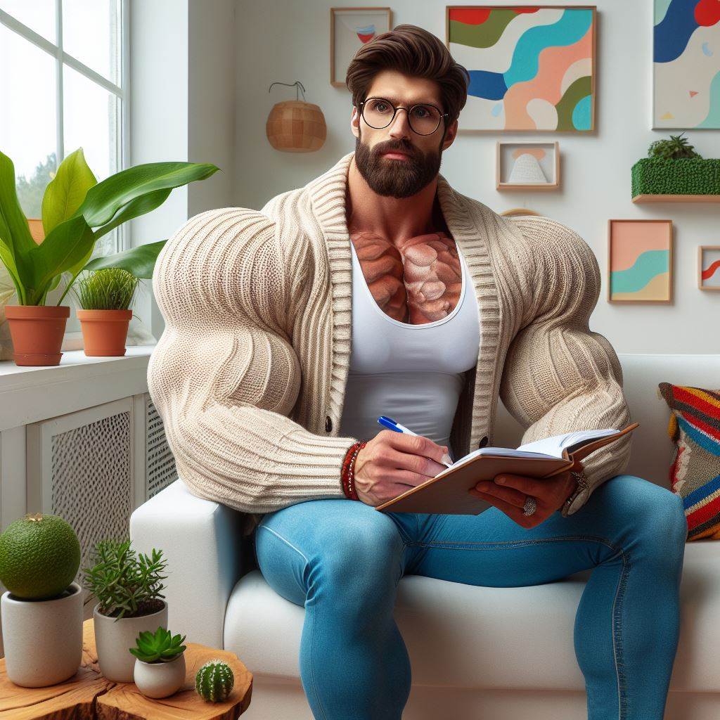 Deviantart Bodybuilder Therapy Muscular Therapist in a Cardigan by BulkBodyAI on DeviantArt