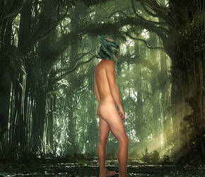 Naked high elf in woods by Marekboy