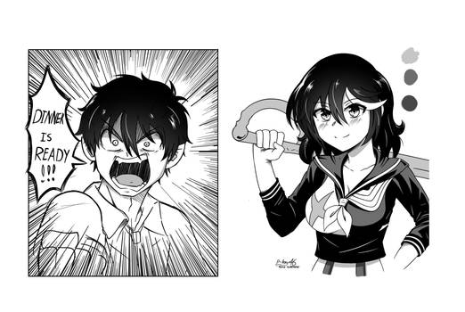 Rin and Ryuko Manga Practice