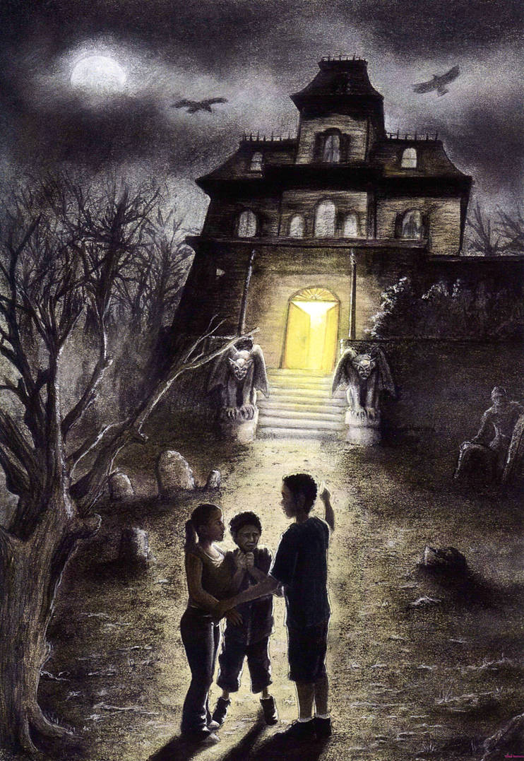 Дом пугает детей. Напуганный ребенок. Зловещий дом. Дом пугает детей. Дом пугает детей.