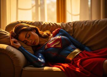 Supergirl sleeping on a couch 3