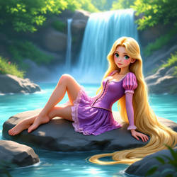 Rapunzel by the Waterfall - HiDream 00135