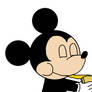 Mickey eats a grilled cheese