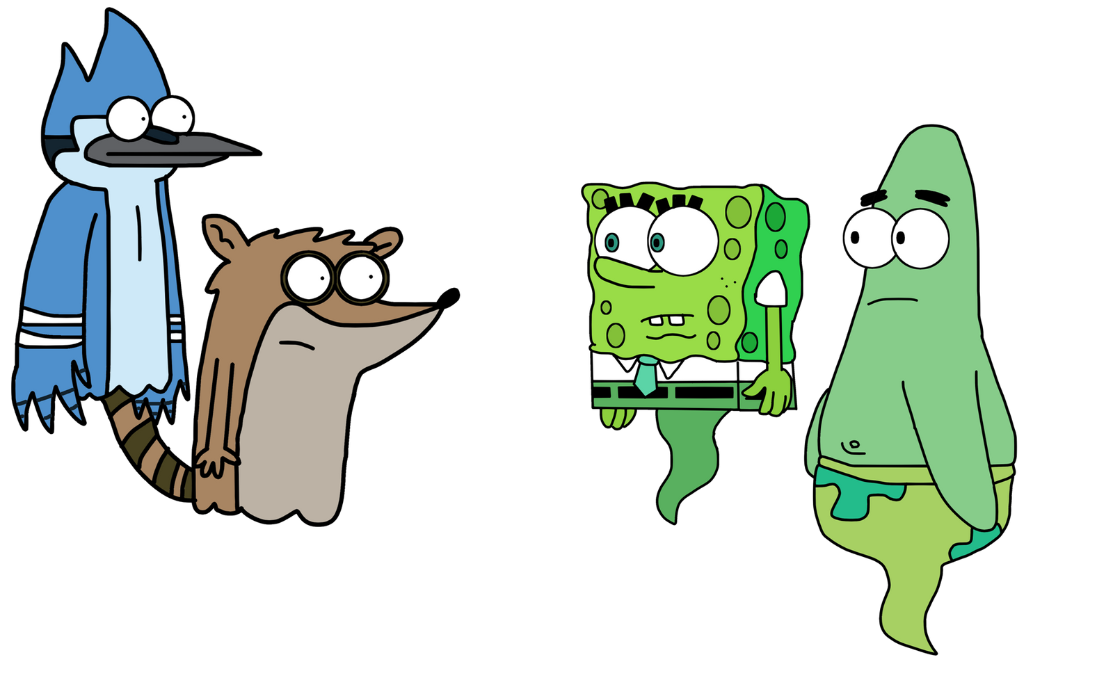 Ghost Pever Riggy Ghost Mordecai, Rigby, SpongeBob, and Patrick by Ultra-Shounen-Kai-Z on ...