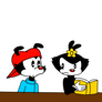 Wakko tries to see what Dot is reading