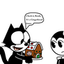 Felix shows gingerbread house to Bendy