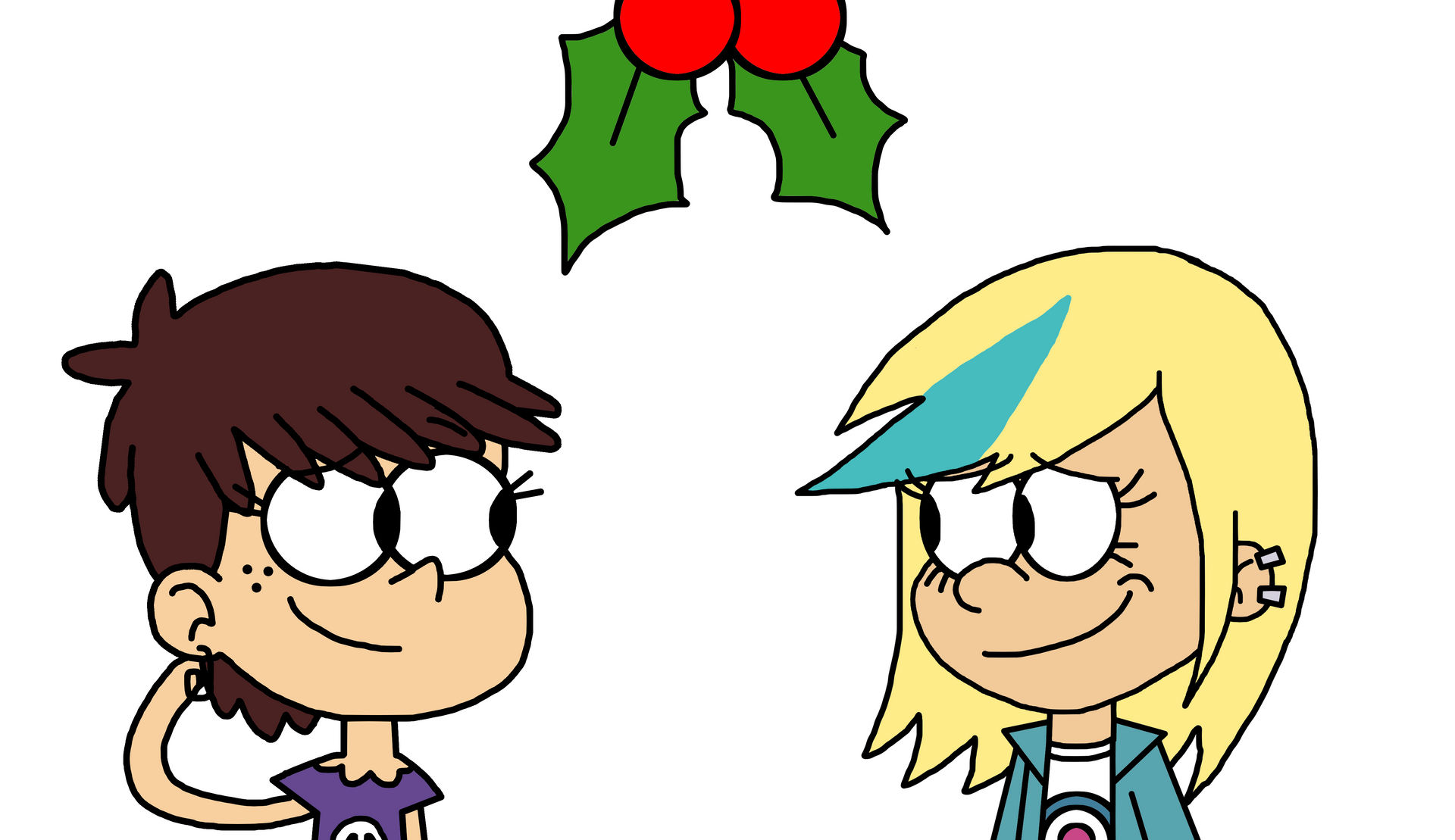 Luna Loud and Sam Sharp with mistletoe by Ultra-Shounen-Kai-Z on DeviantArt
