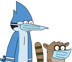 Mordecai and Rigby with surgical mask