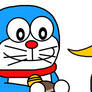 Doraemon gives dorayaki to Woody Woodpecker