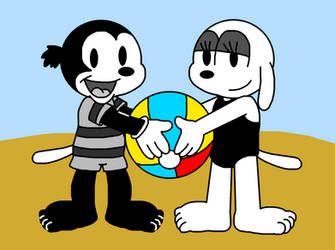 Pooch and Poodles with beach ball