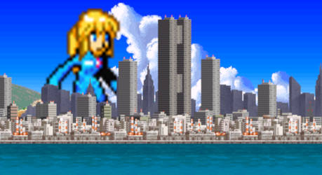 Giantess Samus Aran at city by Ultra-Shounen-Kai-Z