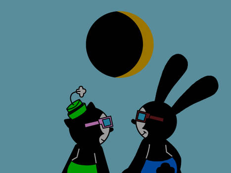 Oswald and Ortensia watching eclipse at sky